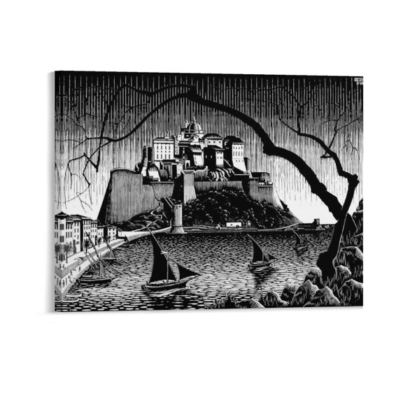 M.C. Escher of Calvi Corsica Wall Art Poster 2 Wall Art Poster Gifts Bedroom Prints Home Decor Hanging Picture Canvas Painting Posters 08x10inch(20x25cm)