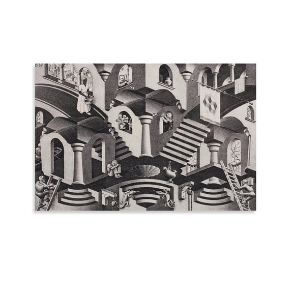 M.C. Escher Convex And Concave Wall Art Poster Wall Art Poster Scroll Canvas Painting Picture Living Room Decor Home 08x12inch(20x30cm)