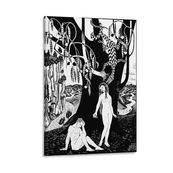 M.C. Escher Fall of Man Wall Art Poster Canvas Wall Art Poster Decorative Bedroom Modern Home Print Picture Artworks Posters 20x30inch(50x75cm)