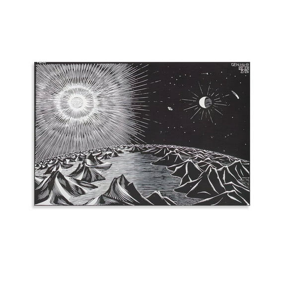 M.C. Escher Fourth Day of The Creation Wall Art Poster Canvas Art Poster and Wall Art Picture Print Modern Family bedroom Decor Posters 08x12inch(20x30cm)