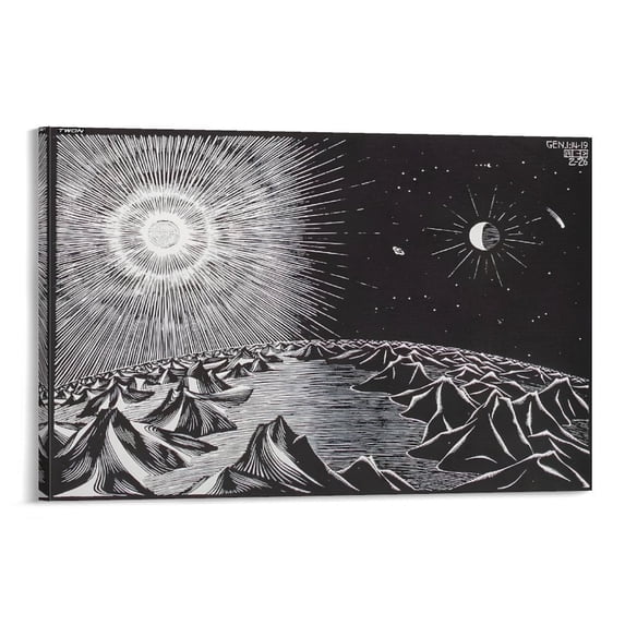 M.C. Escher Fourth Day of The Creation Wall Art Poster Gifts Canvas Painting Poster Wall Art Decorative Picture Prints Modern Decor 08x12inch(20x30cm)