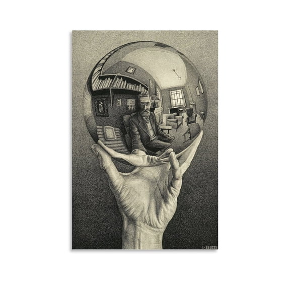 M.C. Escher Hand with Reflecting Sphere Wall Art Poster Wall Art Poster Scroll Canvas Painting Picture Living Room Decor Home 16x24inch(40x60cm)