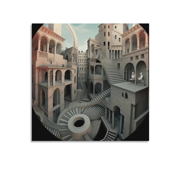 M.C. Escher Historic Site Wall Art Poster Wall Art Picture Painting Poster Canvas Print Posters Artworks Bedroom Living Room Decor 16x16inch(40x40cm)