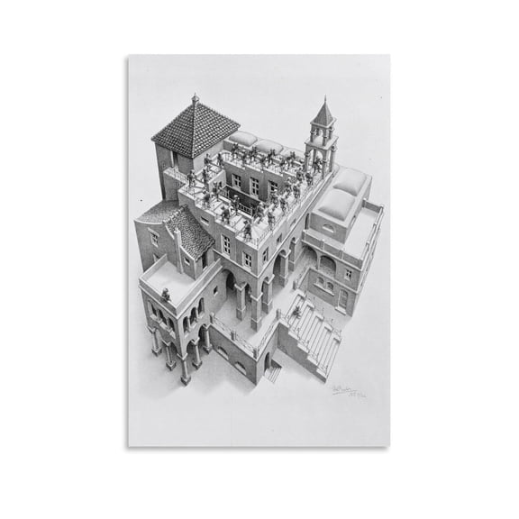 M.C. Escher House Wall Art Poster Wall Art Poster Gifts Bedroom Prints Home Decor Hanging Picture Canvas Painting Posters 12x18inch(30x45cm)