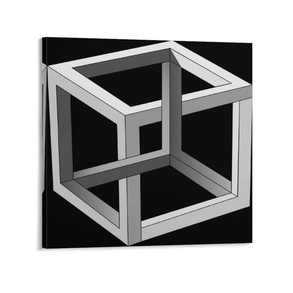M. C. Escher The Impossible Cube - Painting Poster Painting On Canvas Wall Art Poster Scroll Picture Print Living Room Walls Decor Home Posters 12x12inch(30x30cm)