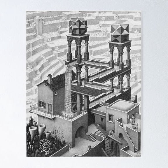 M.C. Escher, Impossible Waterfall Poster Wall Art, UNFRAMED PAPER POSTER, Home Decor, Vintage Gift, Living Room Dercor