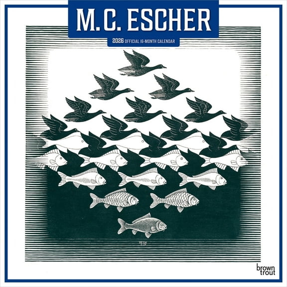 M.C. Escher OFFICIAL | 2026 12x24" (Hanging) Square Wall Calendar | Plastic-Free