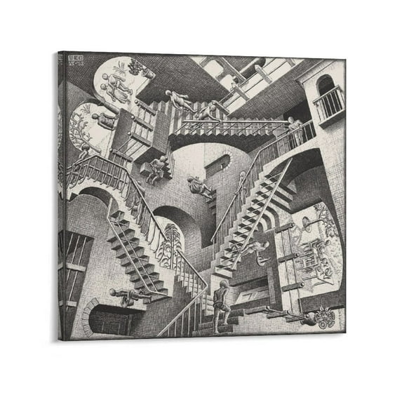 M.C. Escher Relativity Wall Art Poster Poster Cool Artworks Painting Wall Art Canvas Prints Hanging Picture Home Decor Posters Gift 20x20inch(50x50cm)