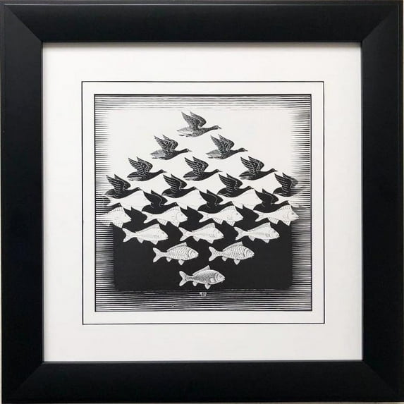 M.C.Escher "Sky and Water I" 1938 CUSTOM FRAMED Art Generic