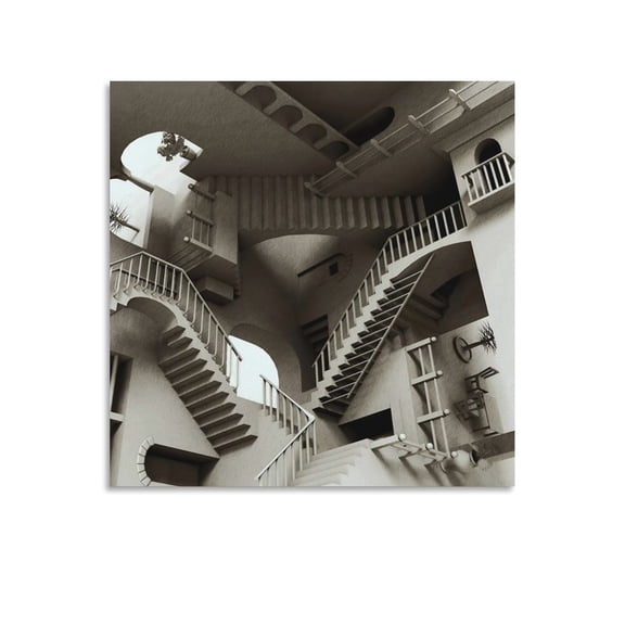 M.C. Escher Space Architecture Wall Art Poster Canvas Wall Art Poster Decorative Bedroom Modern Home Print Picture Artworks Posters 24x24inch(60x60cm)