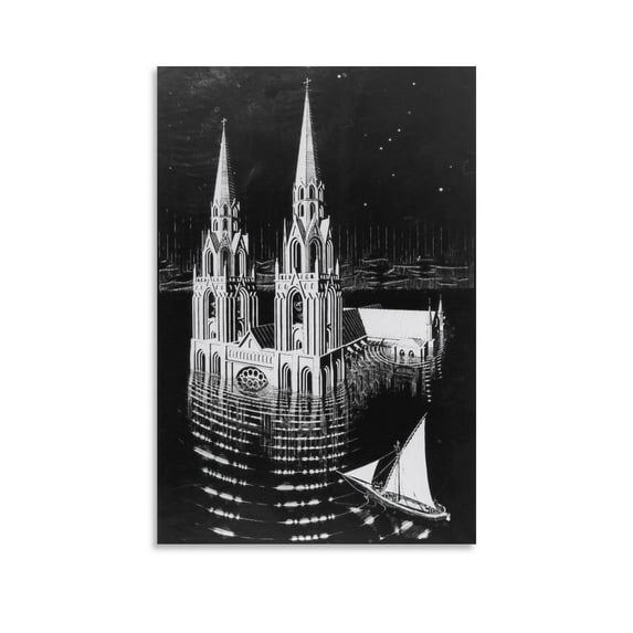 M.C. Escher The Drowned Cathedral Wall Art Poster Gifts Canvas Painting Poster Wall Art Decorative Picture Prints Modern Decor 12x18inch(30x45cm)