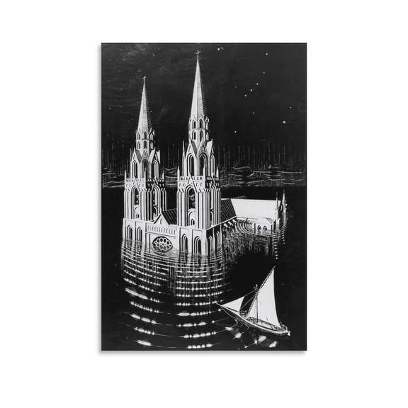 M.C. Escher The Drowned Cathedral Wall Art Poster Gifts Canvas Painting Poster Wall Art Decorative Picture Prints Modern Decor 20x30inch(50x75cm)