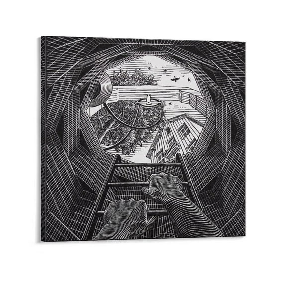 M.C. Escher The Well Wall Art Poster Artworks Picture Print Poster Wall Art Painting Canvas Gift Decor Home Posters Decorative 20x20inch(50x50cm)