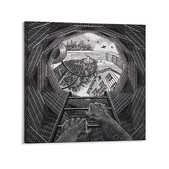 M.C. Escher The Well Wall Art Poster Painting On Canvas Wall Art Poster Scroll Picture Print Living Room Walls Decor Home Posters 28x28inch(70x70cm)