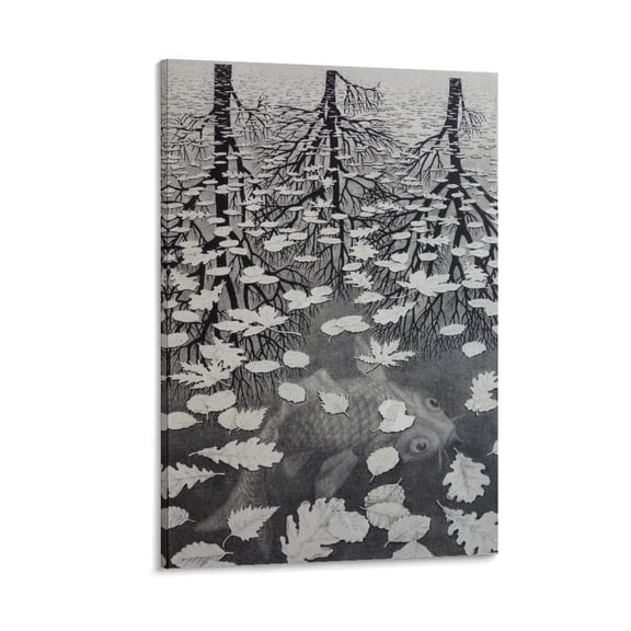 M.C. Escher Three Worlds Wall Art Poster Picture Print Wall Art Poster Painting Canvas Posters Artworks Gift Room Aesthetic 16x24inch(40x60cm)