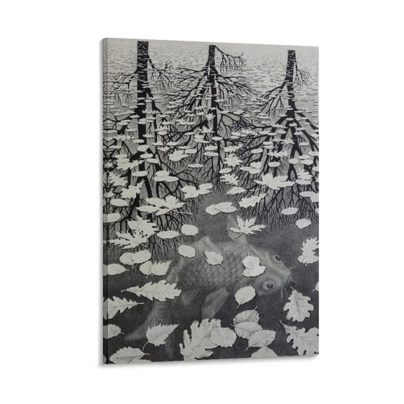 M.C. Escher Three Worlds Wall Art Poster Poster Cool Artworks Painting Wall Art Canvas Prints Hanging Picture Home Decor Posters Gift 08x12inch(20x30cm)