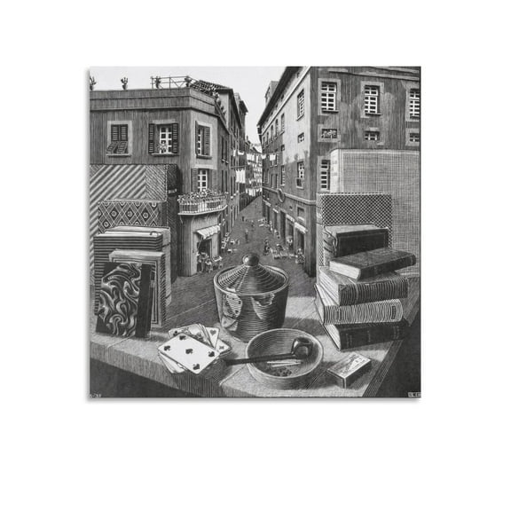 M.C. Escher still Life And Street Wall Art Poster (2) Canvas Wall Art Prints Poster Gifts Photo Picture Painting Posters Room Decor Home Decorative 28x28inch(70x70cm)