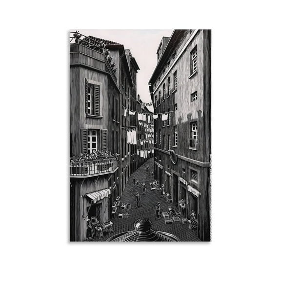 M.C. Escher still Life And Street Wall Art Poster Picture Print Wall Art Poster Painting Canvas Posters Artworks Gift Room Aesthetic 16x24inch(40x60cm)