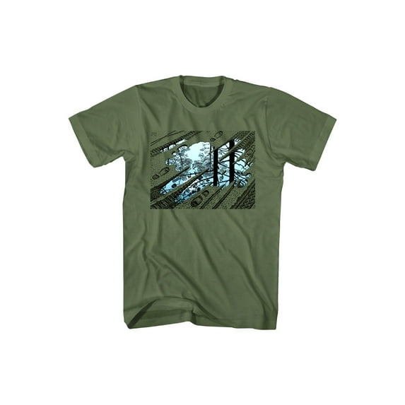 M.C. MC Escher Puddle Tracks Art Deco woodcut road print Adult T-Shirt Tee