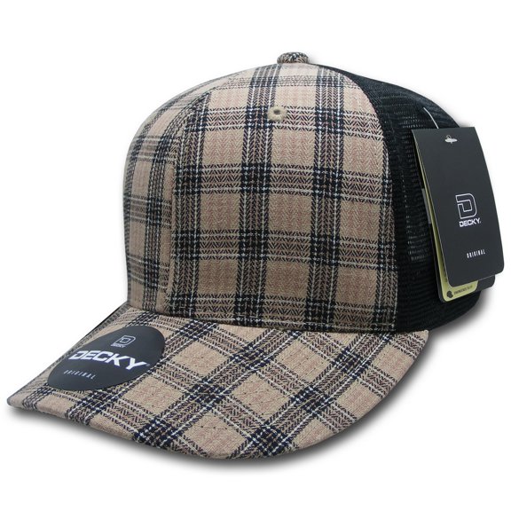 Decky 6018 6 Panel Mid Profile Structured Plaid Trucker Hat-222/Black