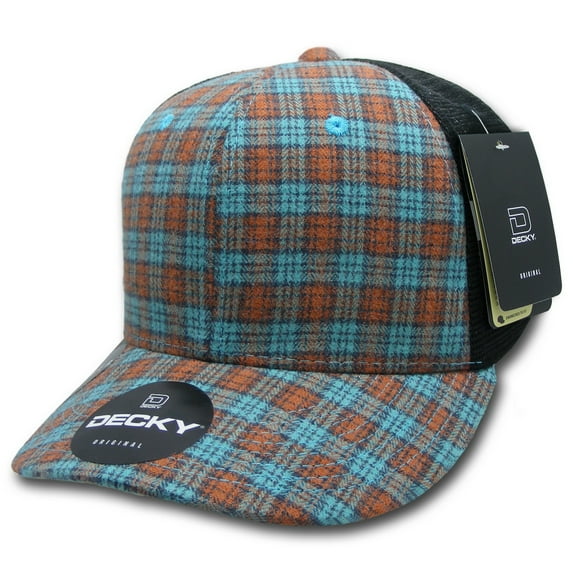 Decky 6018 6 Panel Mid Profile Structured Plaid Trucker Hat-250/Black