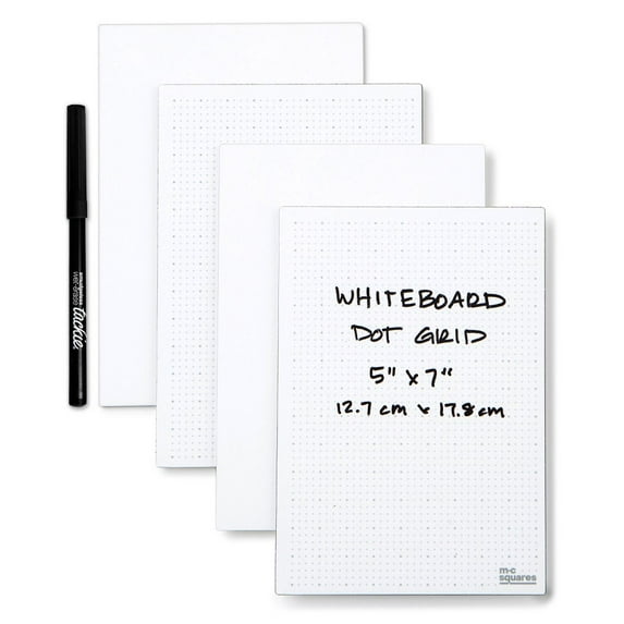 M.C. Squares Dry-Erase Jr. Dot Graph Paper Pads - 5 x 7 Inch, Junior 4-Pack - One Side Erasable Dot Pattern Pad, One Side Blank White Board, Included Wet-Erase Tackie Marker