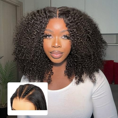 M-Cap Kinky Curly Wear Go Glueless Wigs Human Hair Pre Plucked Pre Cut Bleached Knots 9x6 Lace Glueless Human Hair Wigs For Women 22 Inch