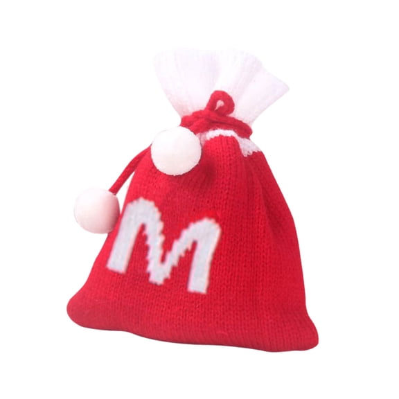 M Christmas 26 Letter Candy Bag, Embroidered Knitted Mini Gift Bag, Personalized Alphabet Hanging Ornament