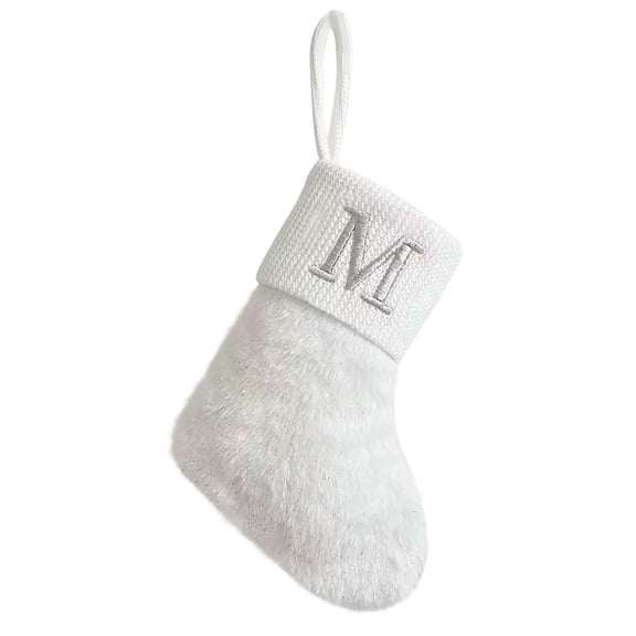 M Christmas Socks White Shiny Silk 9 Inch Letter Stocking For Fireplace Decoration Hanging Style M 1Pc 0.11 Pounds