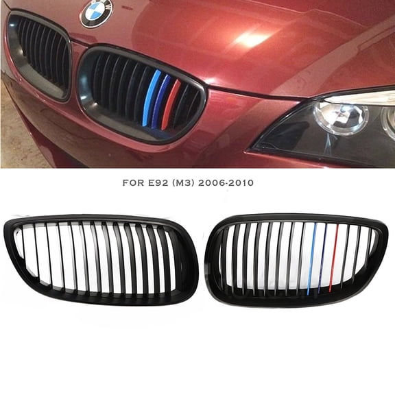 ///M Color BMW 2006-2010 E92 3-Series 2 Door Coupe Matte Black Front Kidney Grille Grill 2pcs 2007 2008 2009