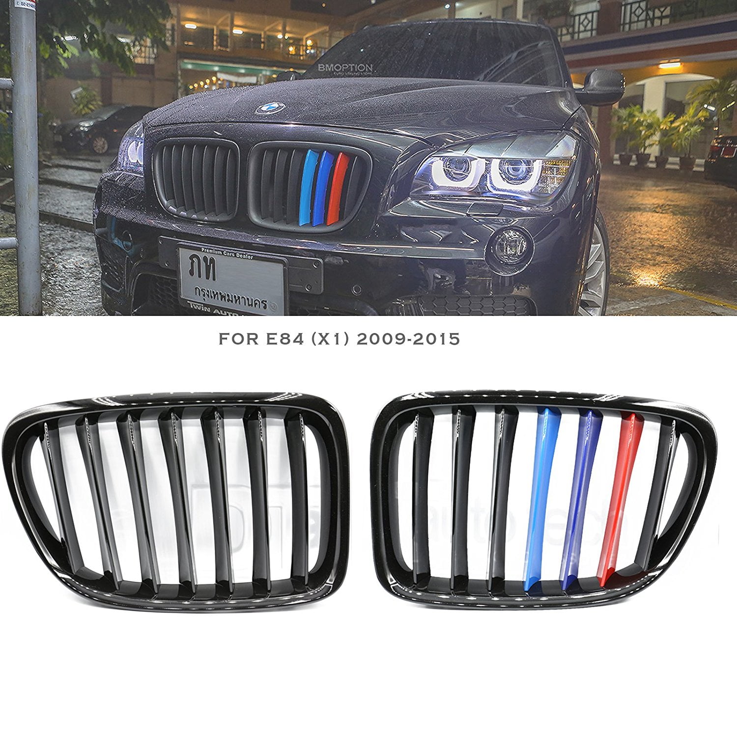 ///M Color BMW 2009-2015 E84 X1 Matte Black Front Kidney Grille Grill 2pcs  2010 2011 2012 2013 2014