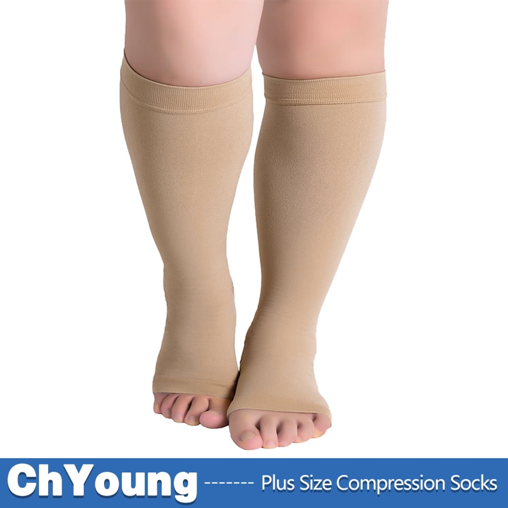 NuVein 20-30 MmHg Medical Compression Stockings - Knee High, Open Toe, Beige, Medium (Short Length)