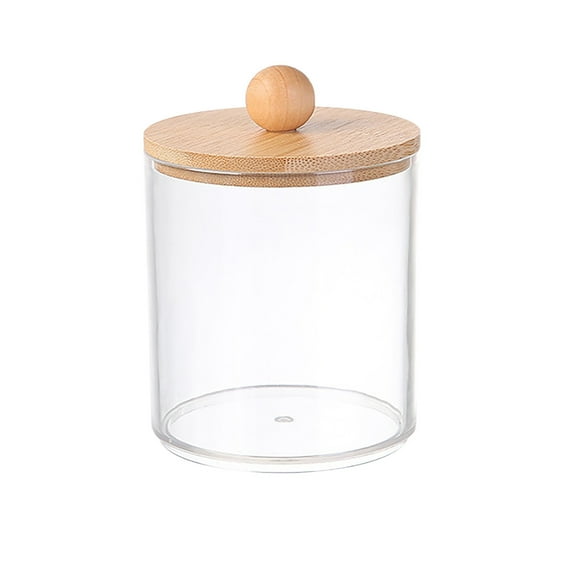 M Cotton Swab Dispenser Clear Plastic Storage Jar With Bamboo Lid Organizer For Bathroom Countertop Round Canister For Qtips Cotton Balls 3.82X3.74X3.11 Inches Weight 0.36 Lb