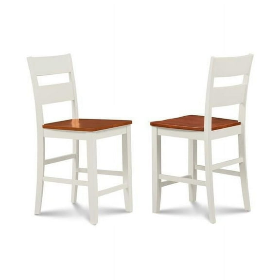 M&D Furniture SUS-WCH-W Set of 2 Counter height bar stool dining chair with wooden seat in White & Cherry finish