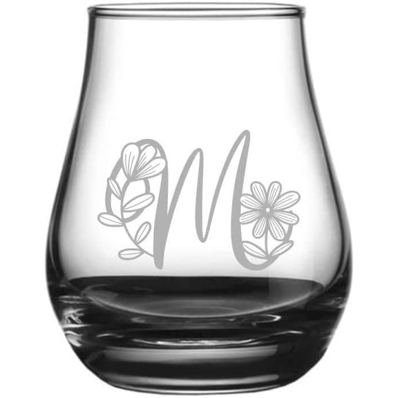 M Daishy Daisy Monogram Etched 4.1oz Spey Dram Whisky Glass