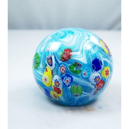 M Design Art Light Blue Spiral w/Random Murrine Paperweight PW-697 [Kitchen]