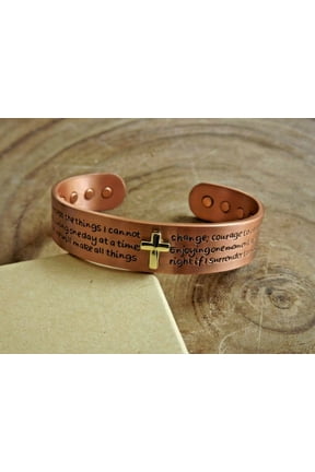 Magnetic Cuff Bracelet Serenity Prayer Cross 15 mm Width, Pure Copper