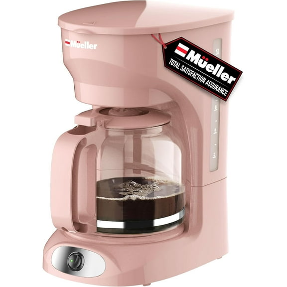 MÜELLERHOME 12-Cup Pink Coffee Maker - Borosilicate Carafe, Auto-Off, Pink Accessories, Reusable Filter, Anti-Drip, Kitchen Appliances, Keep-Warm Function, Kitchen Décor
