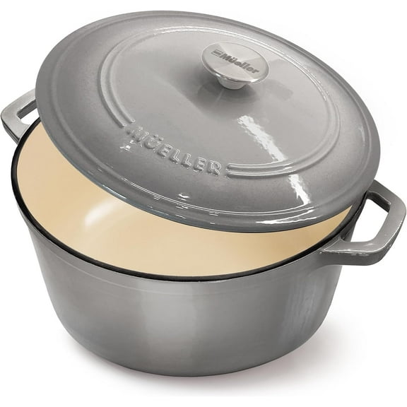 MÜELLERHOME 4.5 QT Enameled Cast Iron Dutch Oven, Heavy-Duty Casserole Dish and Braiser Pan with Lid and Stainless Knob, Oven-Safe up to 500° F & Across All Cooktops, Grey