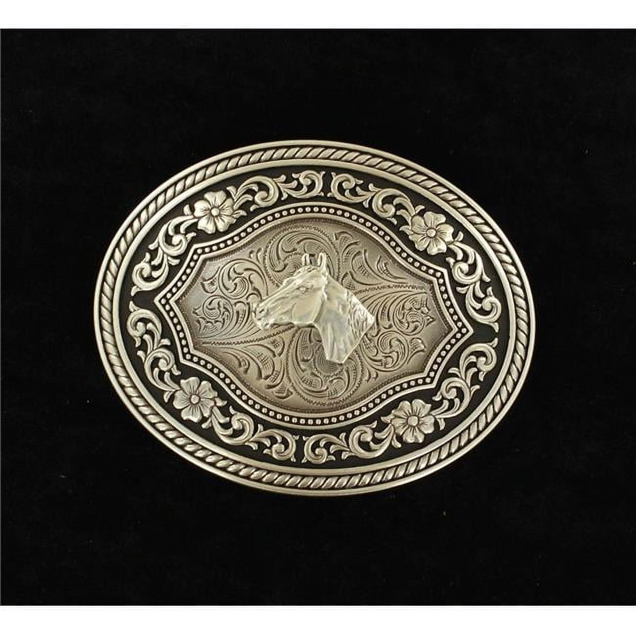 Nocona Mens Silver Horse Head Motif Belt Buckle 37711