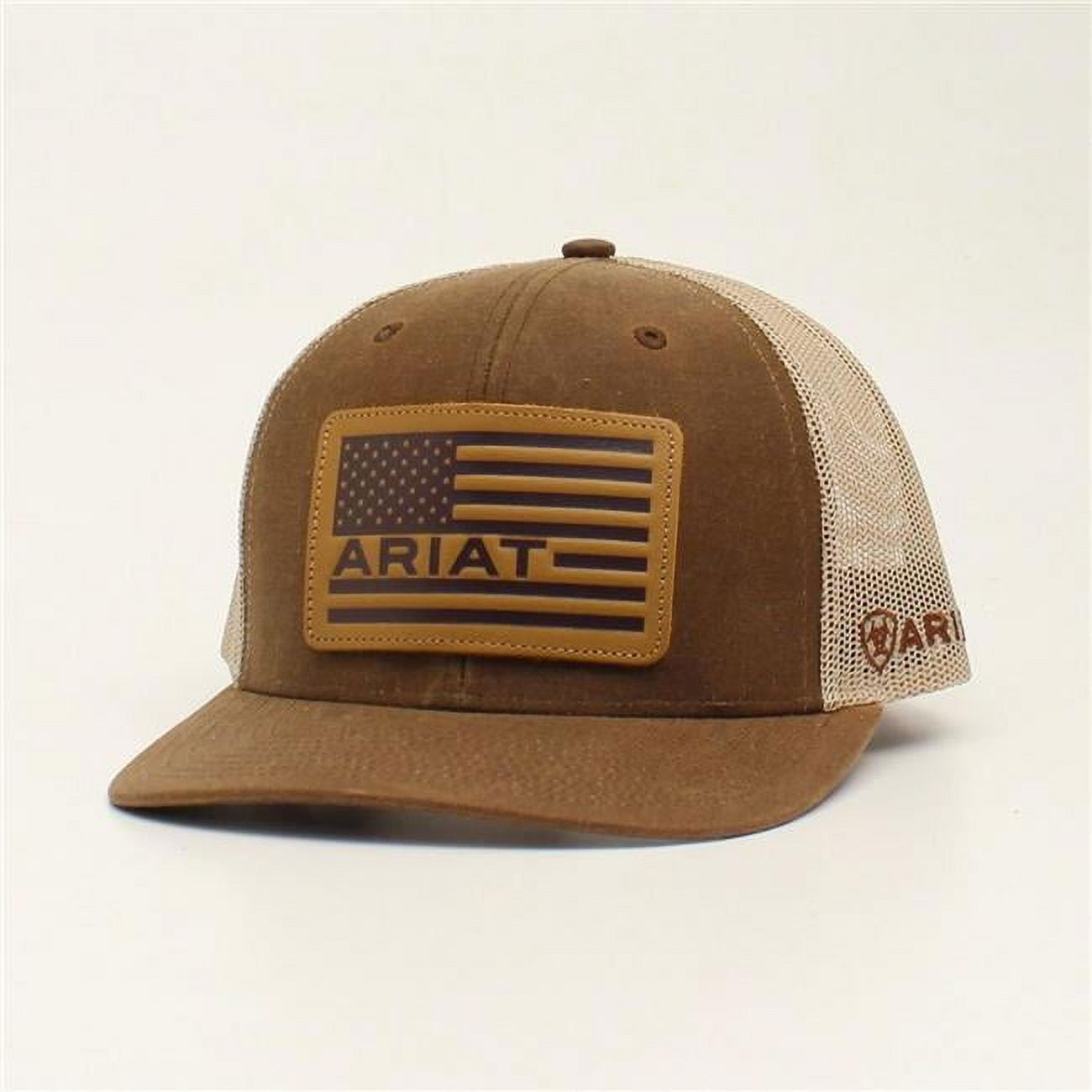 M&F Western A300008902 Men Ariat Hats Baseball Caps with Mesh Snap Back R112 USA Flag Patch, Brown