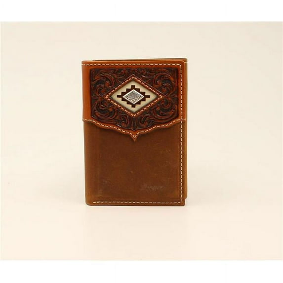 M&F Western A3543144 Ariat Trifold Scalloped Overlay Diamond CNC Wallets, Medium Brown