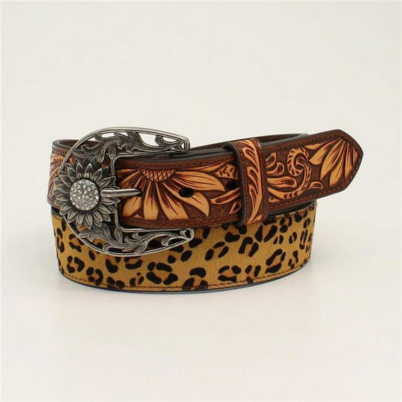 Angel Ranch® Ladies Leopard Sunflower Tooled Brown Belt D140001802