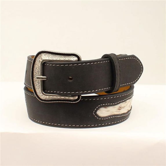 M&F Western DWC5030-24 1.125 in. Men Classic Hair Brindle Buckle & Belts, Black & Cream - Size 24