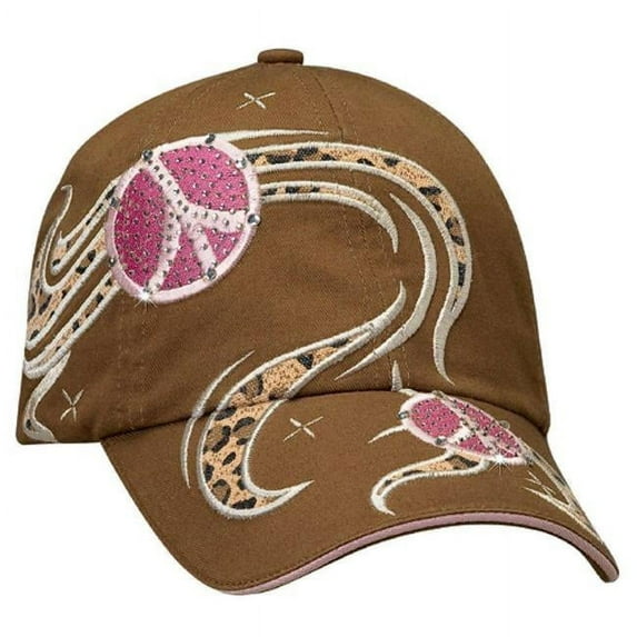 M&F Western Products 1568402 Blazin Roxx Ladies Peace Sign Swirl Crystals Cap - Brown