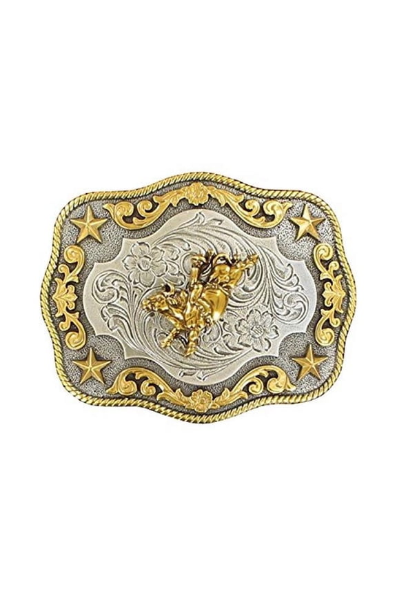 Nocona Mens Bullrider  Stars Rectangle Belt Buckle 3798702