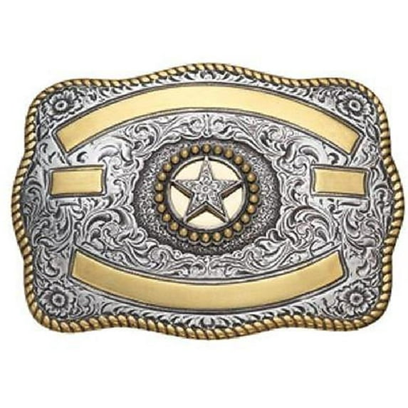 M&F Western Products 3807244 Crumrine Rectangle Rope Edge Ribbon Texas Star Buckle - Antique Silver & Antique Gold