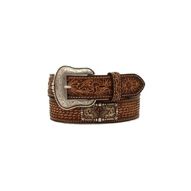 M&F Western Products Mens D100013008 3D Men's Tooled Belt with Rectangle Cross Conchos 36 Brown