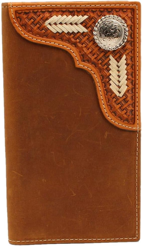 Twisted X Genuine Leather Rodeo Wallet - Brown Basket Weave With Blue Southwest Beading, Multiple Card Slots