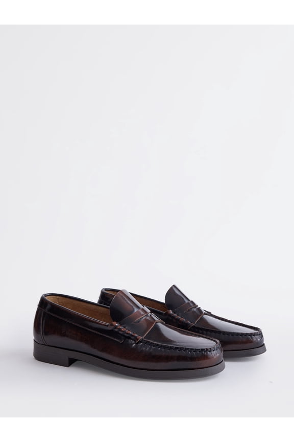 Men's Leather Moc Toe Penny Loafers